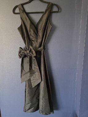 Sleeveless Black Taffeta Wrap Midi Dress with Waist Bow